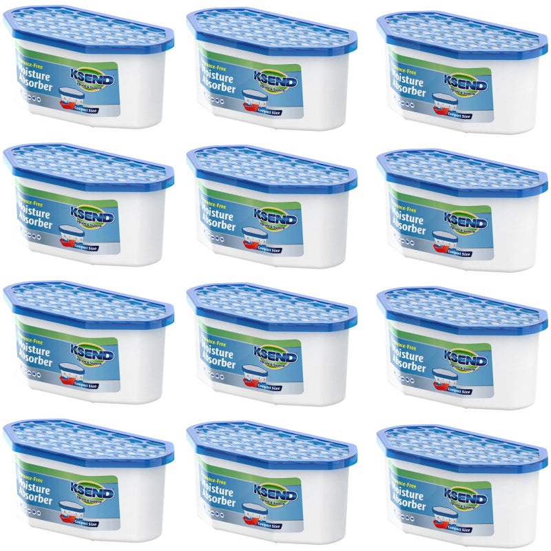 Ksend Moisture Absorbers 12 Pack Compact Dehumidifier for Closet Efficient Humidity Absorber Boxes Moisture Absorber for Closet Odor Eliminator with Fragrance Free Blue 64oz 300ml